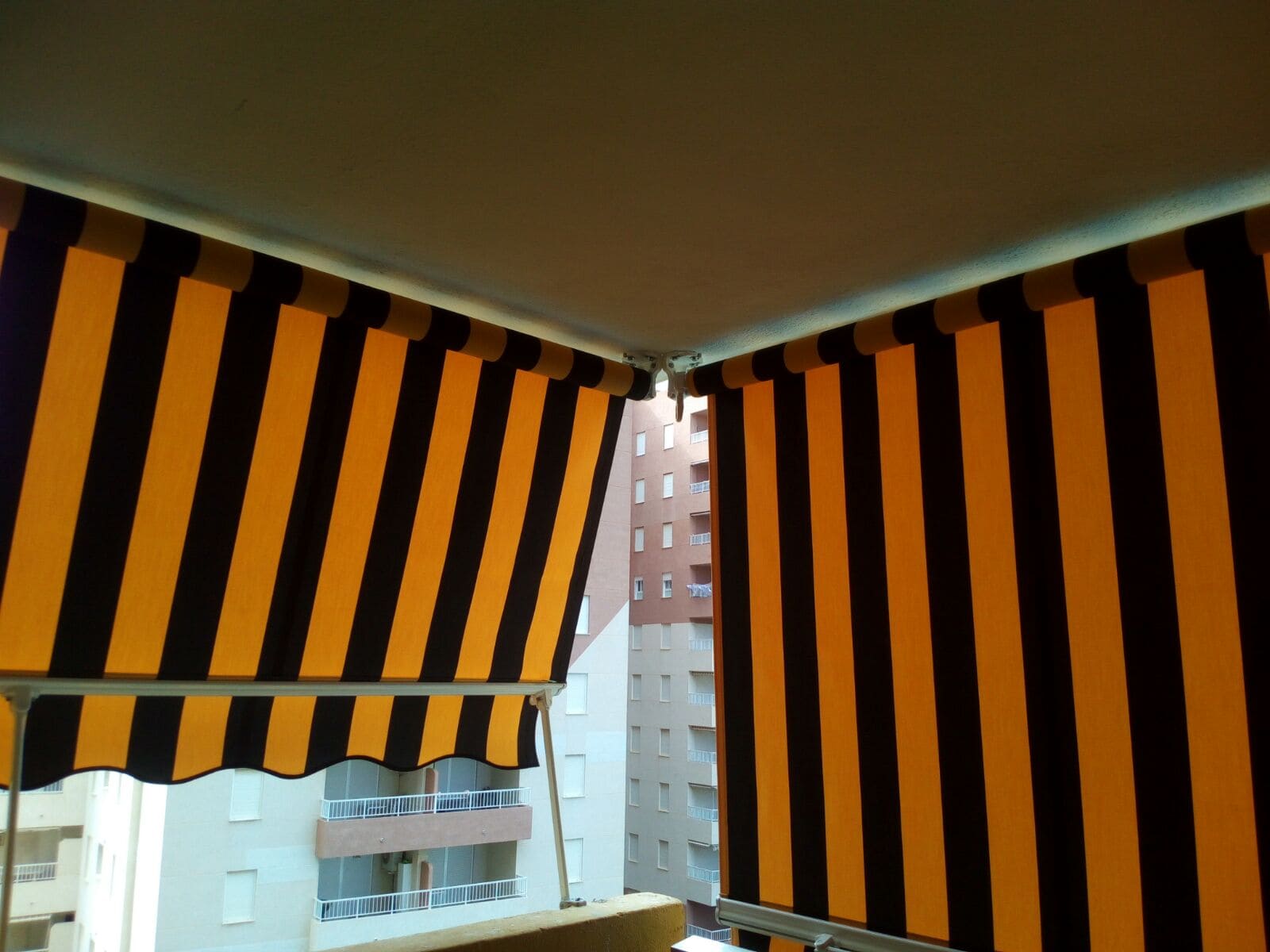 Estor naranja con lineas gruesas negras.